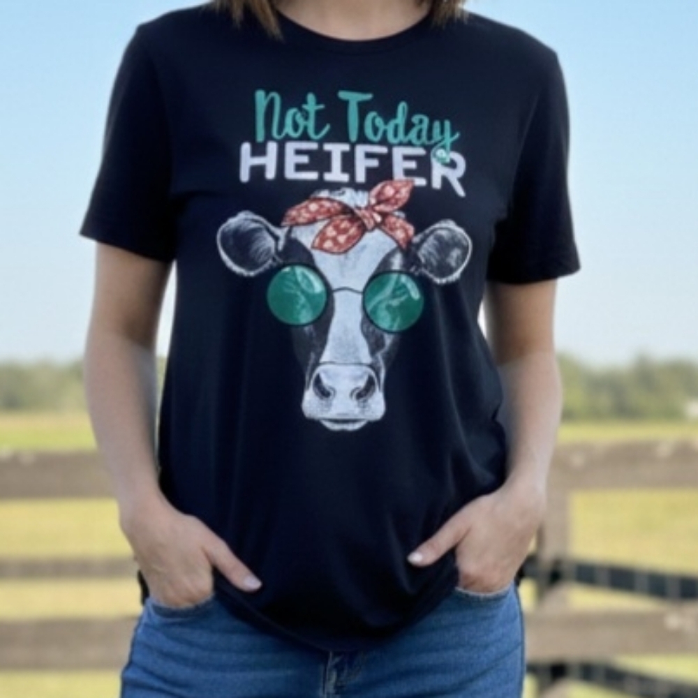 Christmas Holiday Fun Graphic Women Tee / Tshirt  "Not Today Heifer" Size Large
